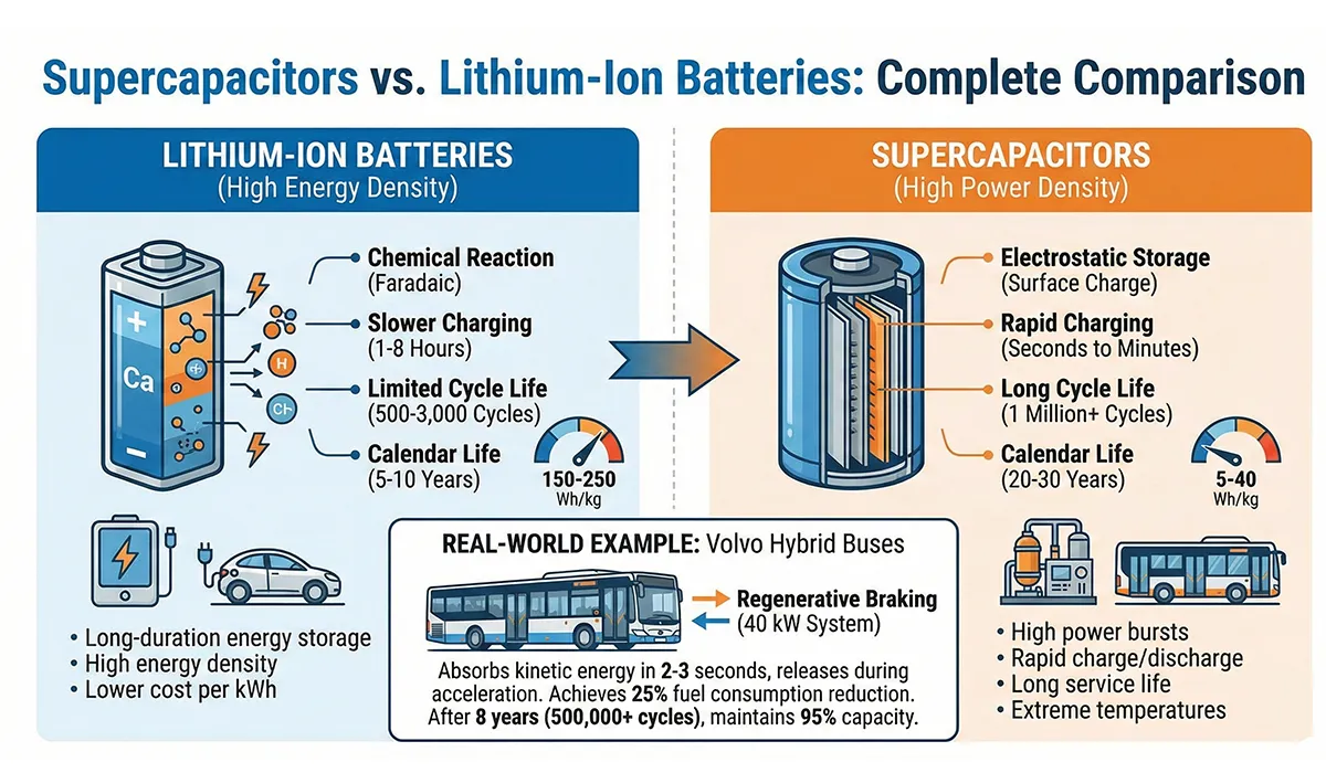 Supercapacitors vs Lithium-Ion Batteries