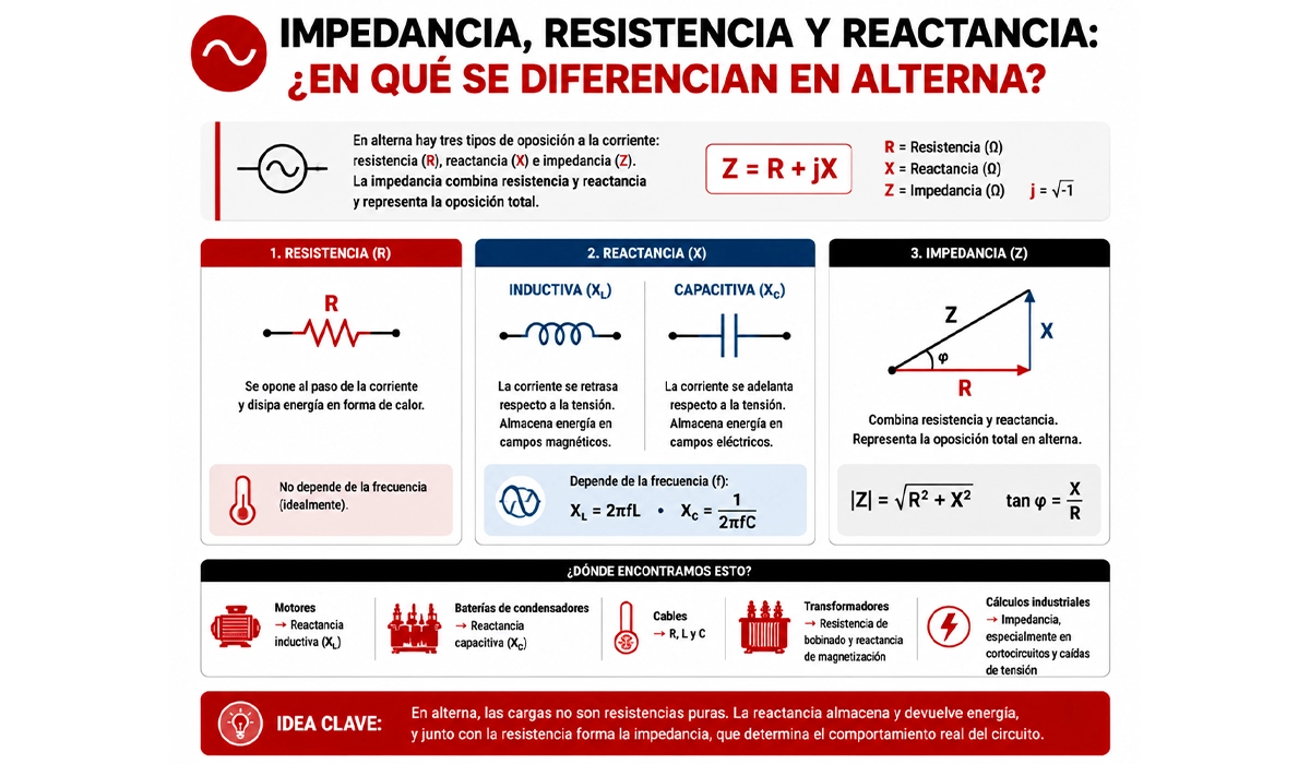 Impedancia, resistencia y reactancia: ¿en qué se diferencian en alterna?