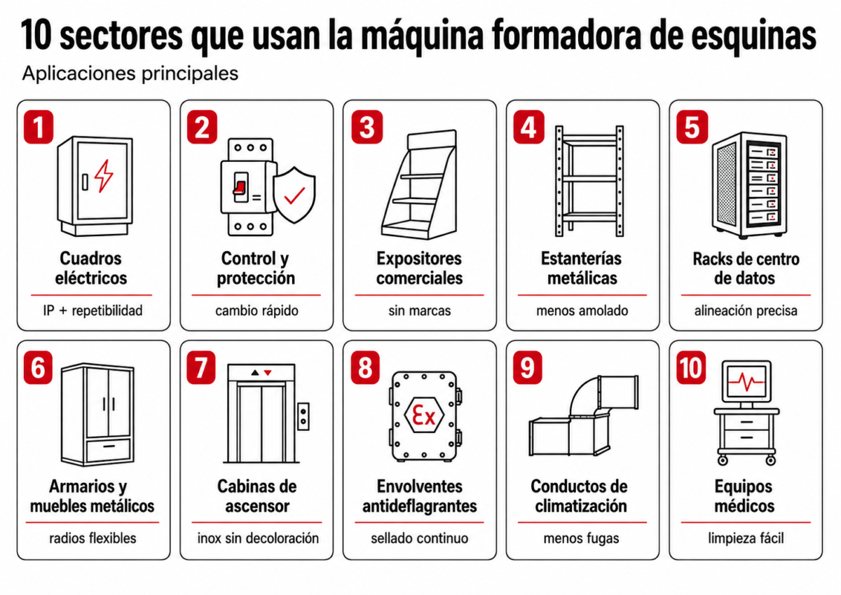 Aplicaciones de la máquina formadora de esquinas en 10 sectores