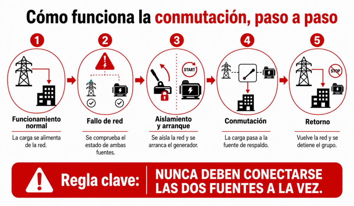 Secuencia de conmutación de un interruptor de doble tiro paso a paso