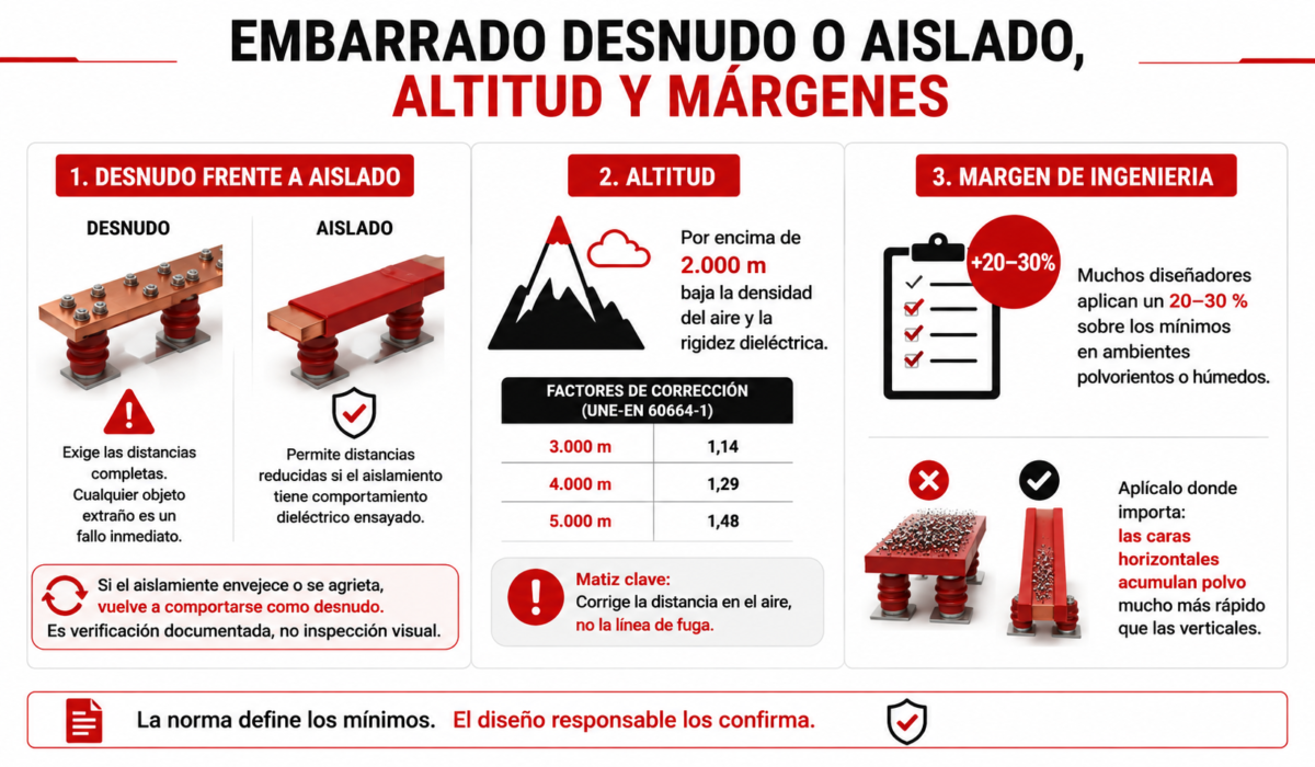 Embarrado desnudo o aislado y sus distancias de aislamiento