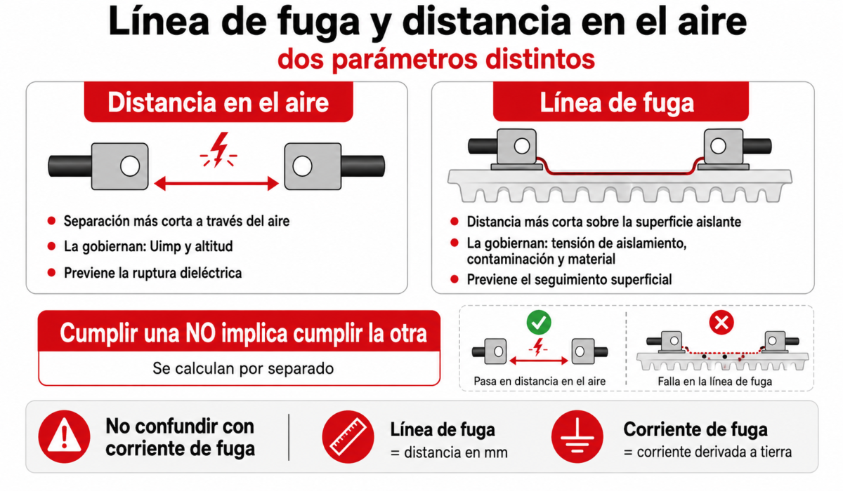 Distancias de aislamiento y líneas de fuga en un embarrado