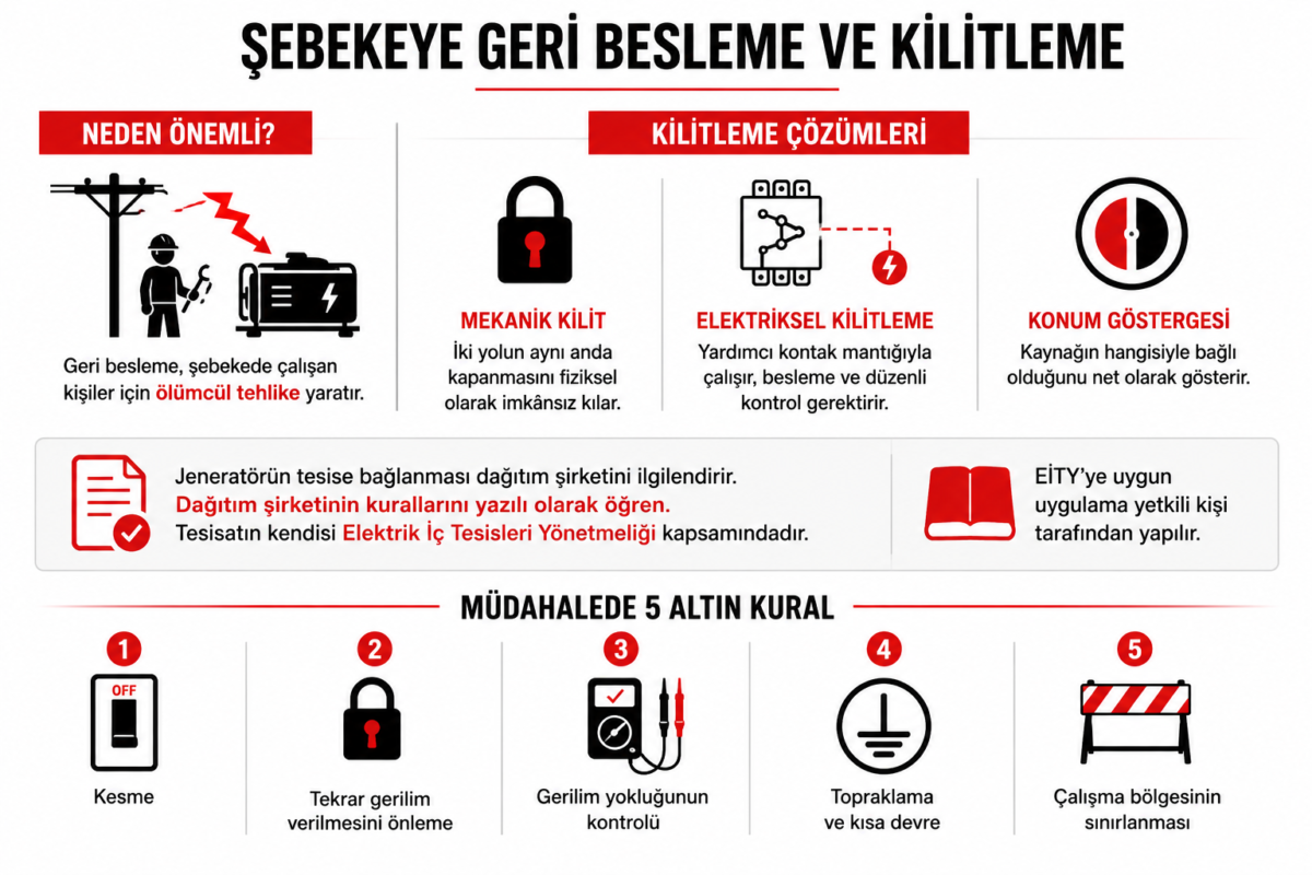 Çift yönlü anahtarda şebekeye geri besleme ve kilitleme
