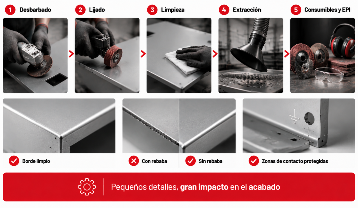 Desbarbado y preparación del acabado de chapa