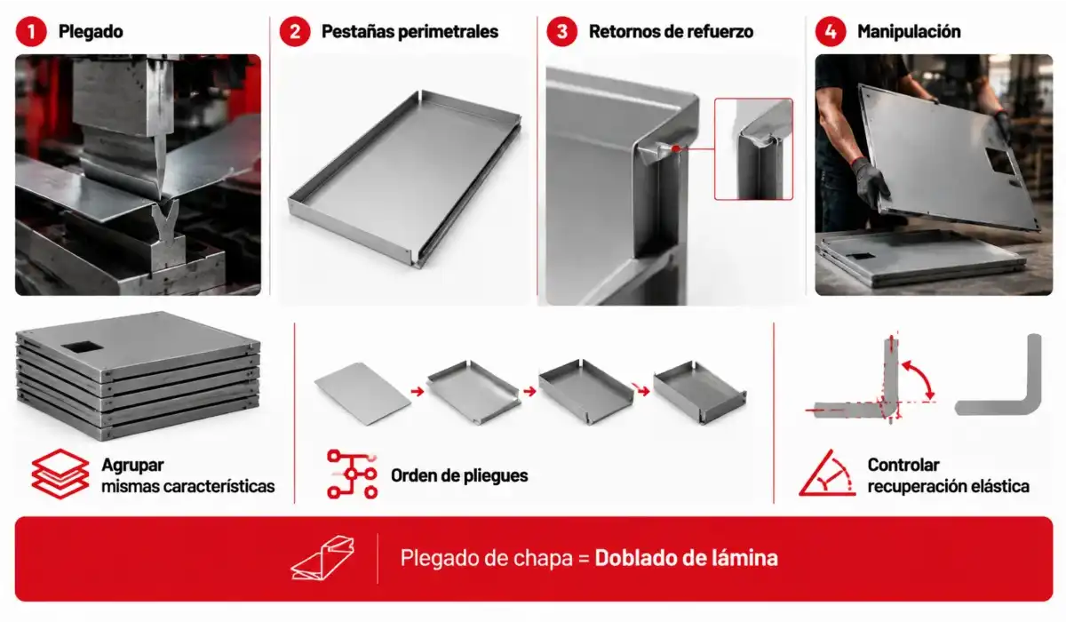 Infografía del proceso de plegado de chapa