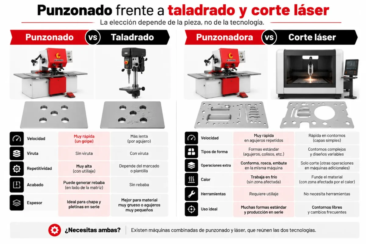 Punzonado frente a taladrado y corte láser