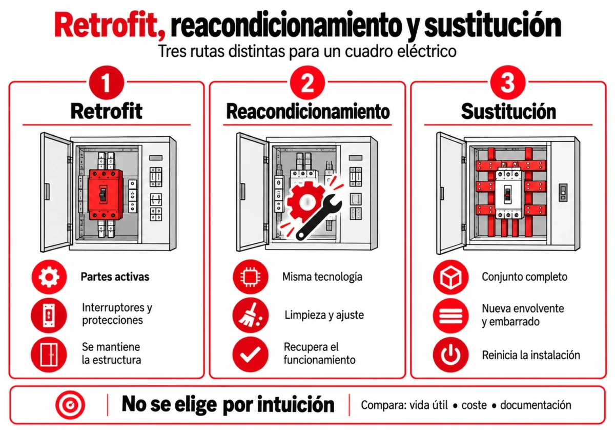 Comparación entre retrofit, reacondicionamiento y sustitución de un cuadro eléctrico