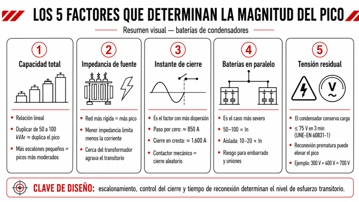 Factores que determinan la magnitud del pico de corriente de irrupción en baterías de condensadores