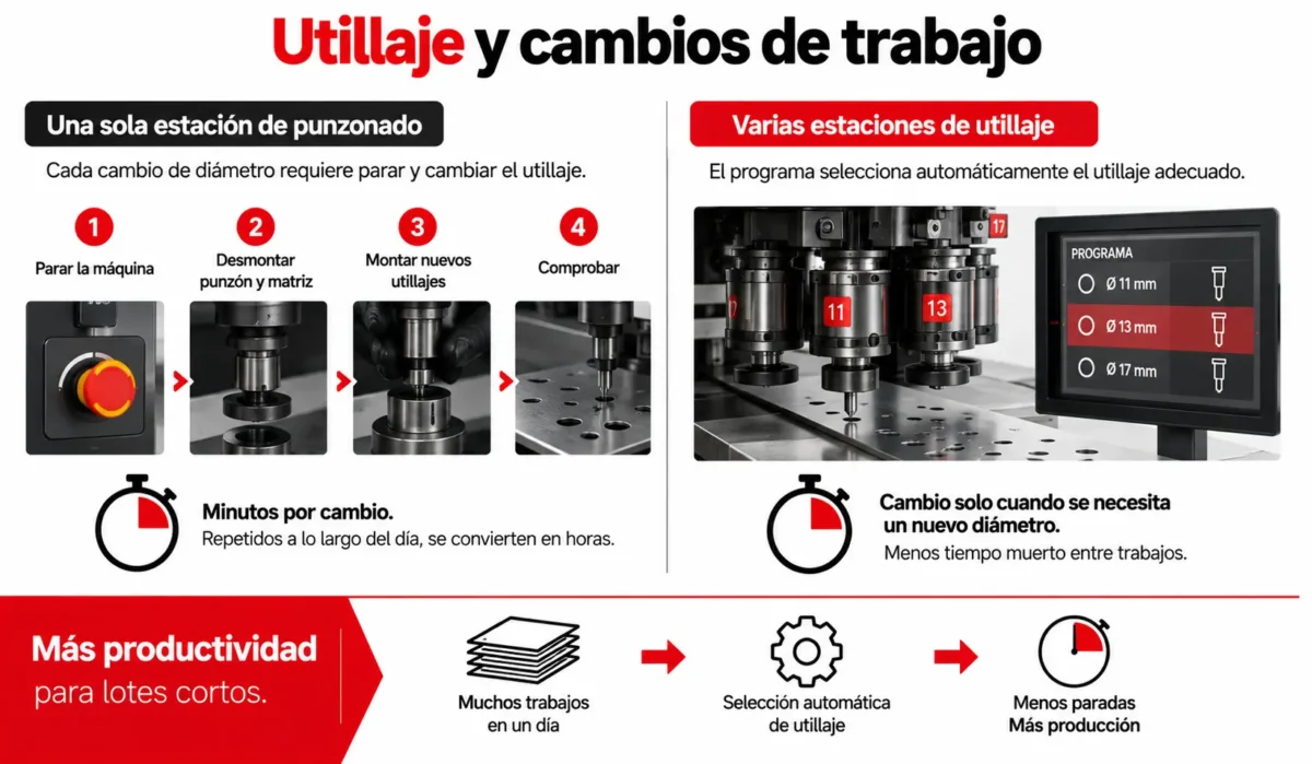 Utillaje y cambios de trabajo en una punzonadora CNC de pletinas