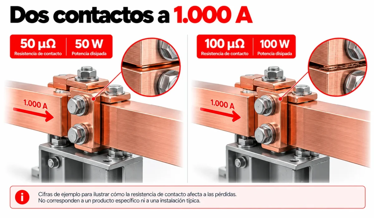 Comparación de contactos eléctricos a 1.000 A