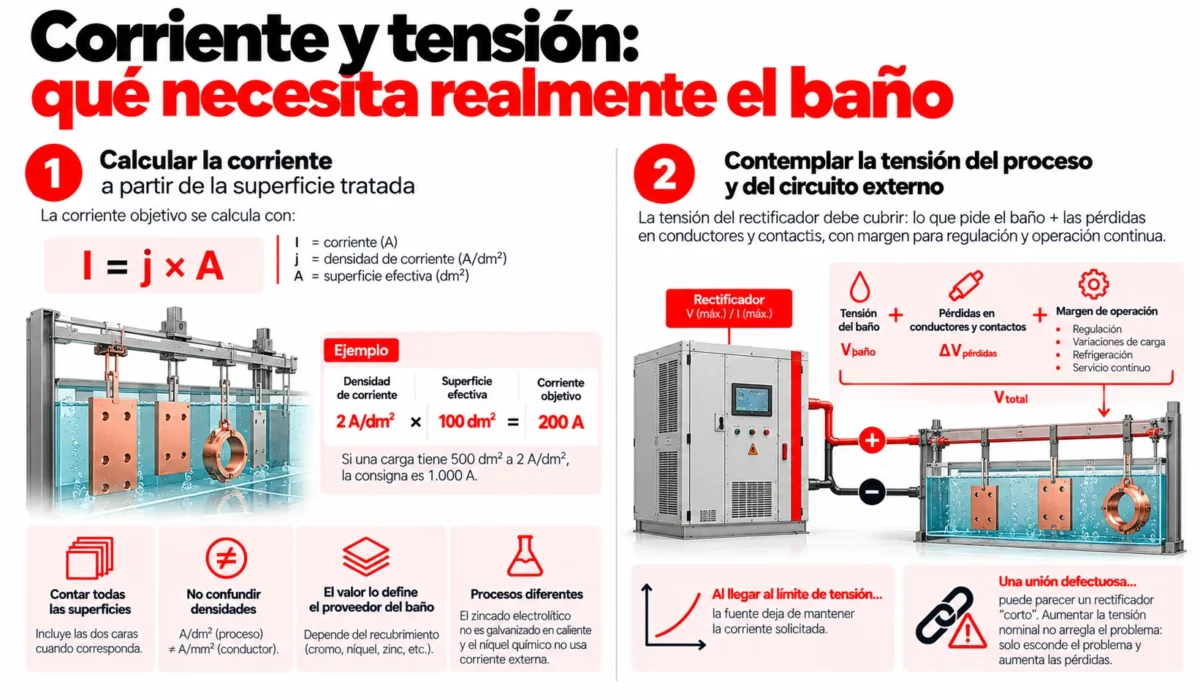 Corriente y tensión en baños de galvanoplastia