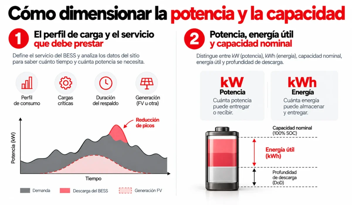 Dimensionamiento de un sistema de almacenamiento de energía en baterías: potencia y capacidad