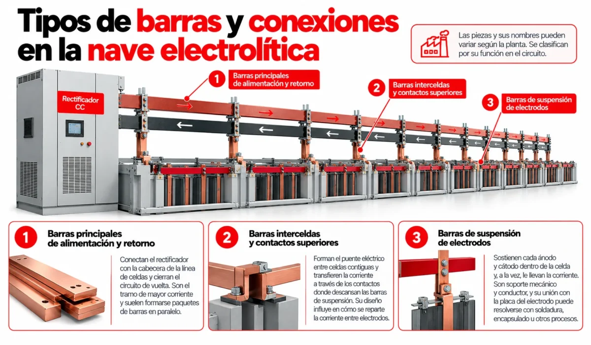 Tipos de barras en la nave electrolítica